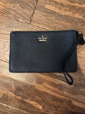 kate spade Black Saffiano Zip Wristlet with Gold Logo